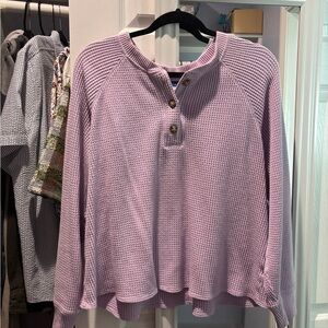 Old Navy Lilac Waffle-Knit Henley Long Sleeve Shirt